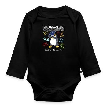 Tschüss Kindergarten Hallo Schule 1. Klasse - Baby Bio-Langarm-Body - Schwarz - Vorne