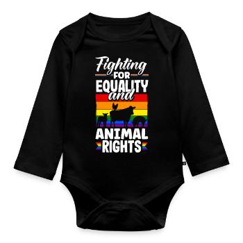 Fighting for equality and animal rights LGBTQ+ - Organic Longsleeve Baby Bodysuit - black - Front