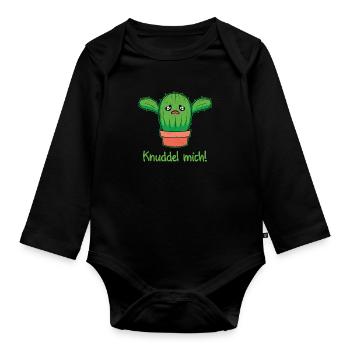 Knuddel mich! Kaktuspflanzen Botanik Gärtnerin - Baby Bio-Langarm-Body - Schwarz - Vorne