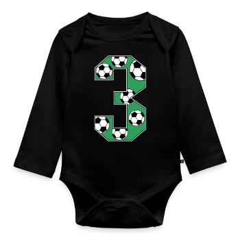 3rd Birthday Football Green - Organic Longsleeve Baby Bodysuit - black - Front