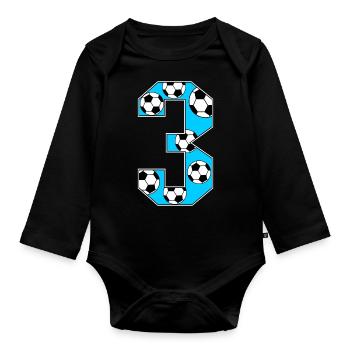 3ème anniversaire Football Blue - Body Bébé bio manches longues - noir - Devant
