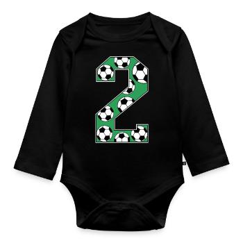 2e anniversaire Football Green - Body Bébé bio manches longues - noir - Devant