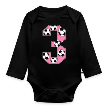 3ème anniversaire Football Rose - Body Bébé bio manches longues - noir - Devant