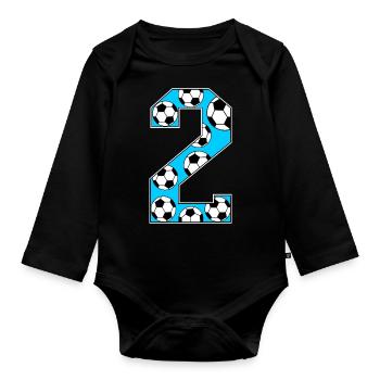 2e anniversaire Football Blue - Body Bébé bio manches longues - noir - Devant