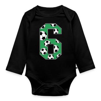 6e anniversaire Football Green - Body Bébé bio manches longues - noir - Devant