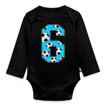 6e anniversaire Soccer Blue - Body Bébé bio manches longues - noir - Devant