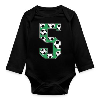 5 Birthday Football Green - Organic Longsleeve Baby Bodysuit - black - Front