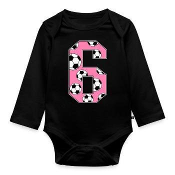 6 anniversaire Football Rose - Body Bébé bio manches longues - noir - Devant