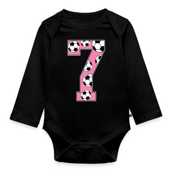 7 Birthday Football Pink - Organic Longsleeve Baby Bodysuit - black - Front