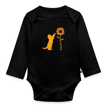 Meilleur chat maman tournesol chat amoureux - Body Bébé bio manches longues - noir - Devant