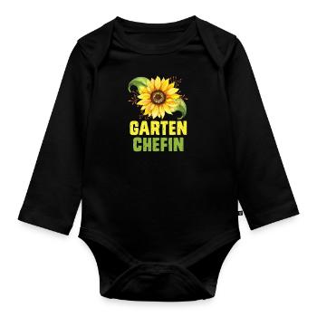 Garten Chefin Sonnenblumen Gartenfreundin - Baby Bio-Langarm-Body - Schwarz - Vorne