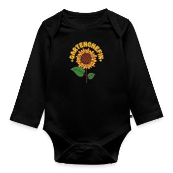 Garten Chefin Sonnenblumen Gartenfreundin - Baby Bio-Langarm-Body - Schwarz - Vorne
