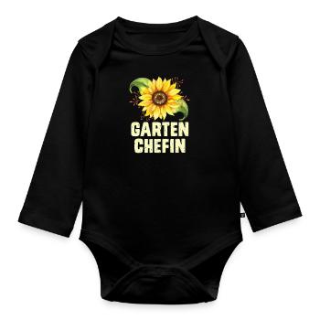 Garten Chefin Sonnenblumen Gartenfreundin - Baby Bio-Langarm-Body - Schwarz - Vorne