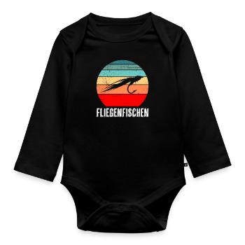 Fliegenfischen Fischjagd Fliegenangler Angeln - Baby Bio-Langarm-Body - Schwarz - Vorne