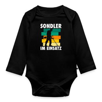 Sondler im Einsatz Metallfinder Metalldetektor - Baby Bio-Langarm-Body - Schwarz - Vorne