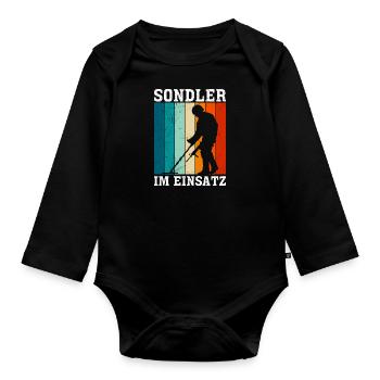 Sondler im Einsatz Sondengänger mit Detektor - Baby Bio-Langarm-Body - Schwarz - Vorne