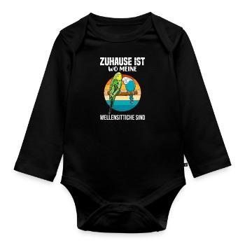 Zuhause ist wo meine Wellensittiche sind - Baby Bio-Langarm-Body - Schwarz - Vorne