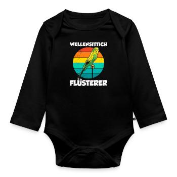Vogelfreund Wellensittich Flüsterer Sittiche - Baby Bio-Langarm-Body - Schwarz - Vorne
