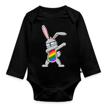 LGBTQIA+ Dabbing Bunny - Rainbow Dab Dance - Body Bébé bio manches longues - noir - Devant