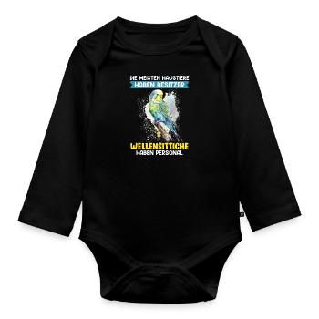 Wellensittiche haben Personal Vogelbesitz - Baby Bio-Langarm-Body - Schwarz - Vorne