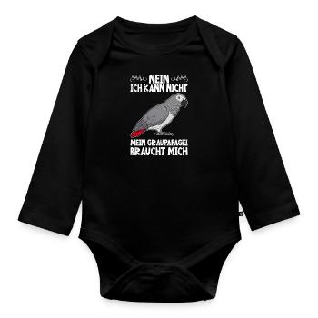 Vogelbesitz Mein Graupapagei braucht mich - Baby Bio-Langarm-Body - Schwarz - Vorne