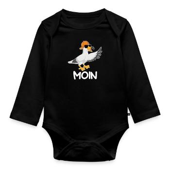 Moin Möwen Vogelfreund Norddeutschland coole Möwe - Baby Bio-Langarm-Body - Schwarz - Vorne
