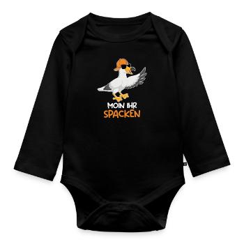 Moin ihr Spacken Norddeutschland Möwen Shirt - Baby Bio-Langarm-Body - Schwarz - Vorne