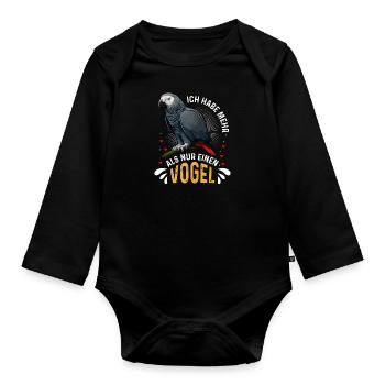 Grau Papagei Bei mir piept´s African Grey - Baby Bio-Langarm-Body - Schwarz - Vorne
