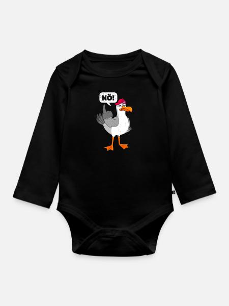 Möwen Nö! sture Möwe Seevogel Seagull - Baby Bio-Langarm-Body - Schwarz