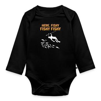 Speerfischer Harpune Here Fishy Fischjagd - Baby Bio-Langarm-Body - Schwarz - Vorne