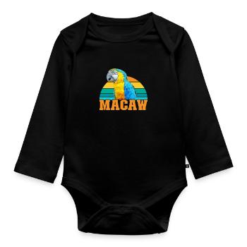 Macaw Vogel Papagei Fan Vogelliebhaber Aras - Baby Bio-Langarm-Body - Schwarz - Vorne