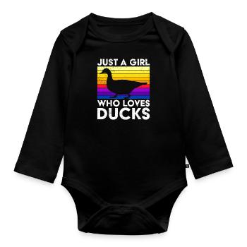 Tout simplement une fille qui aime les canards gardien de canards - Body Bébé bio manches longues - noir - Devant