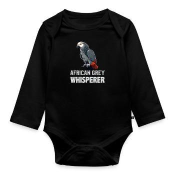 Graupapagei Flüsterer Vogelliebhaber Papagei - Baby Bio-Langarm-Body - Schwarz - Vorne