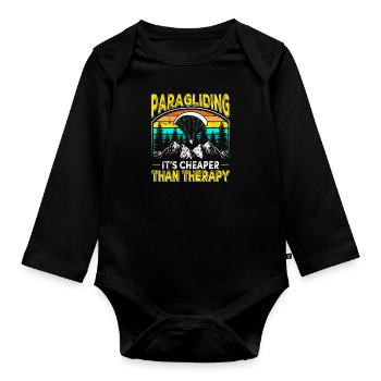 Paragliding Cheaper Than Therapy Paragliding Flight - Organic Longsleeve Baby Bodysuit - black - Front