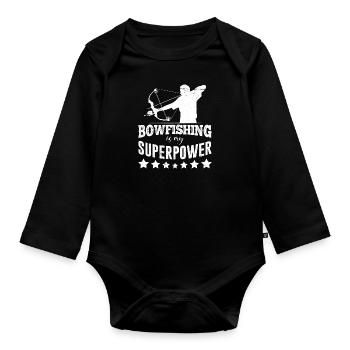 Bowfishing is my Superpower Fischjagd Bogenfischer - Baby Bio-Langarm-Body - Schwarz - Vorne