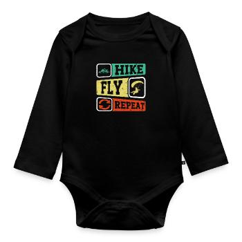 Hike Fly Repeat Mountaineering Paragliding - Organic Longsleeve Baby Bodysuit - black - Front