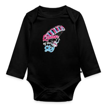 Gleitschirmflieger Frauen Queen of the Sky - Baby Bio-Langarm-Body - Schwarz - Vorne