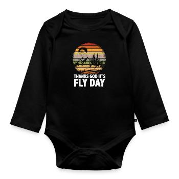 Paragliding Thanks God it ́s Fly Day - Organic Longsleeve Baby Bodysuit - black - Front