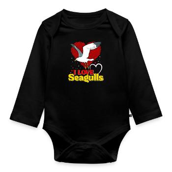 Mouettes J’adore Mouettes Mouettes Amateurs d’oiseaux - Body Bébé bio manches longues - noir - Devant