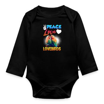 Peace Love Love Lovebirds Lovebird Parrots - Organic Longsleeve Baby Bodysuit - black - Front