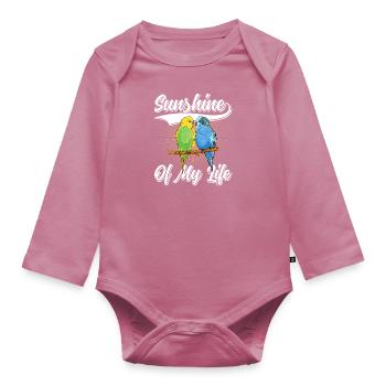 Le soleil de ma vie Les amoureux des oiseaux perruches - Body Bébé bio manches longues - mauve - Devant