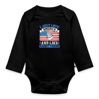 I love America and like Magnet Fishing - Baby Bio-Langarm-Body - Schwarz - Vorne