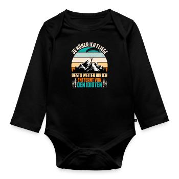 Paragliders The higher I fly Paragliders - Organic Longsleeve Baby Bodysuit - black - Front