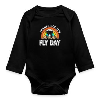 Paragliding Thanks God it's Fly Day Mountaineering - Organic Longsleeve Baby Bodysuit - black - Front