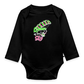 Gleitschirmflieger Frauen Queen of the Sky - Baby Bio-Langarm-Body - Schwarz - Vorne