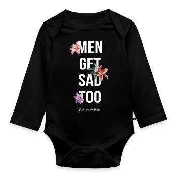 japanese style Men get sad too - Organic Longsleeve Baby Bodysuit - black - Front