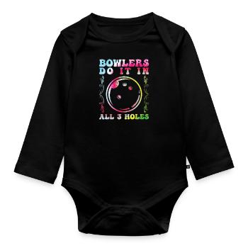 Bowlers Do it in All 3 Holes Lustig Bowling Männer - Baby Bio-Langarm-Body - Schwarz - Vorne