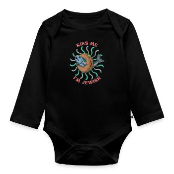 Jewish cuisine dish kosher salmon bagel - Organic Longsleeve Baby Bodysuit - black - Front