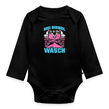 Mein Dirndl is in da Wäsch Bayerisches Dirndl Shir - Baby Bio-Langarm-Body - Schwarz - Vorne