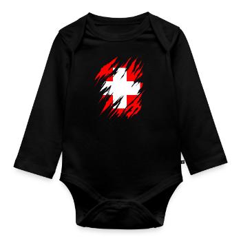 Drapeau de la Suisse Vintage Croix en détresse Look Suisse - Body Bébé bio manches longues - noir - Devant